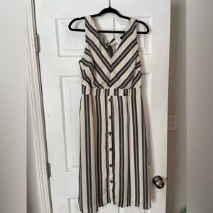 Elegant Striped Button-Down Midi Dress